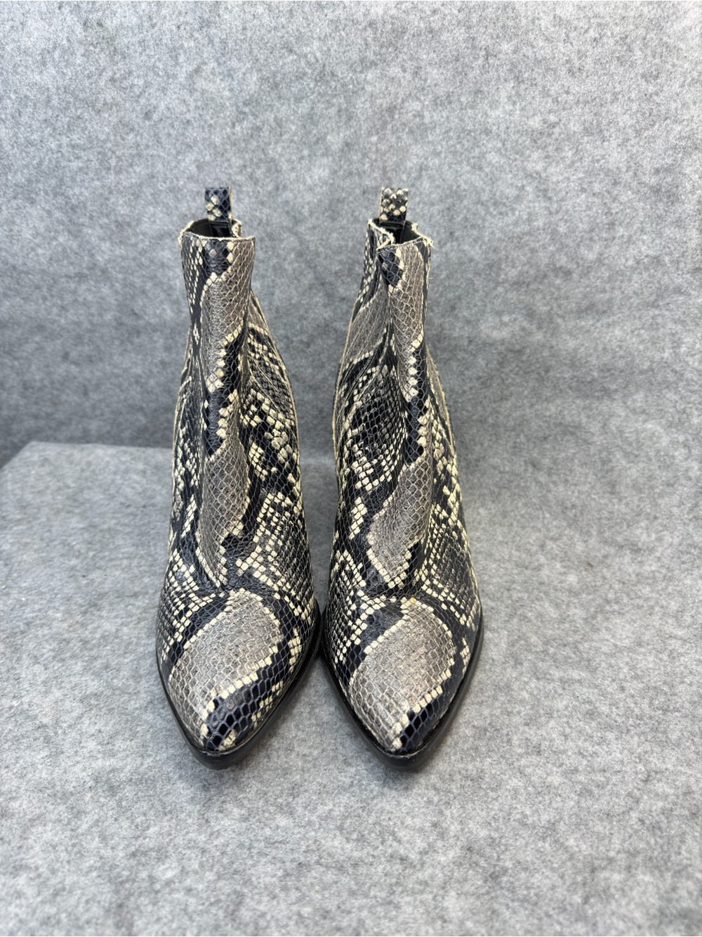 Marc Fisher Snake-Print Pointed Toe Ankle Boots - Black & Gray